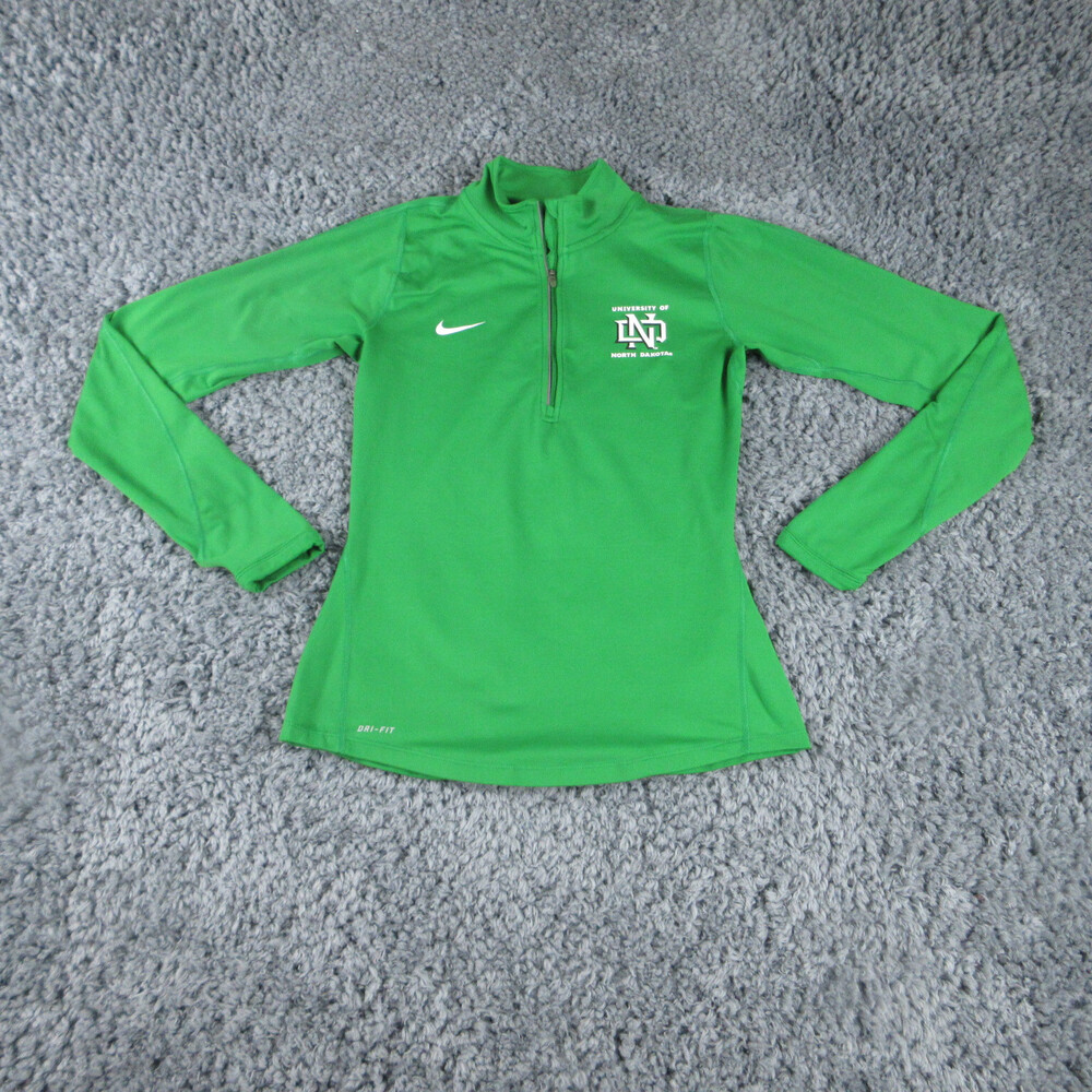 Nike Shirt Women Small Green University North Dakota Thumb Holes Running 1/4 Zip